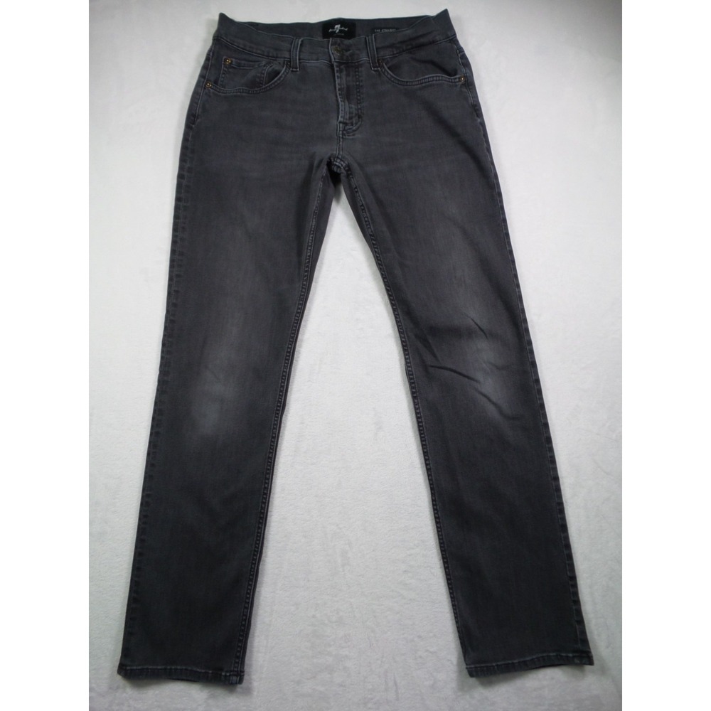 7 For All Mankind Jeans Mens 32 Black Denim The Straight Mid Rise Stretch